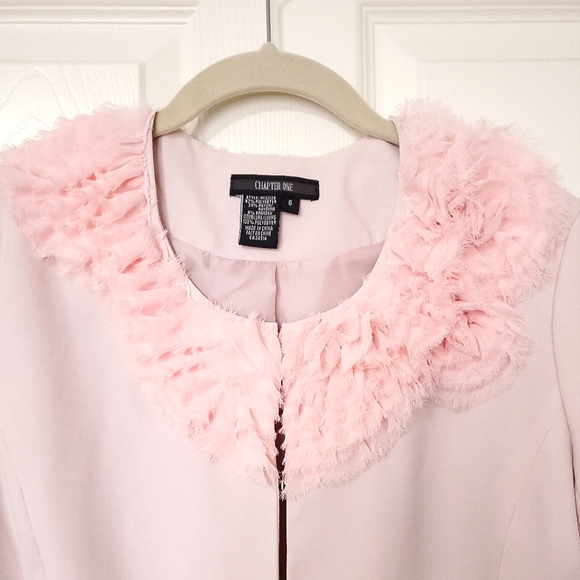 Chapter One pink blazer jacket chiffon rosette 6 fits size Small pastel spring - Picture 2 of 16